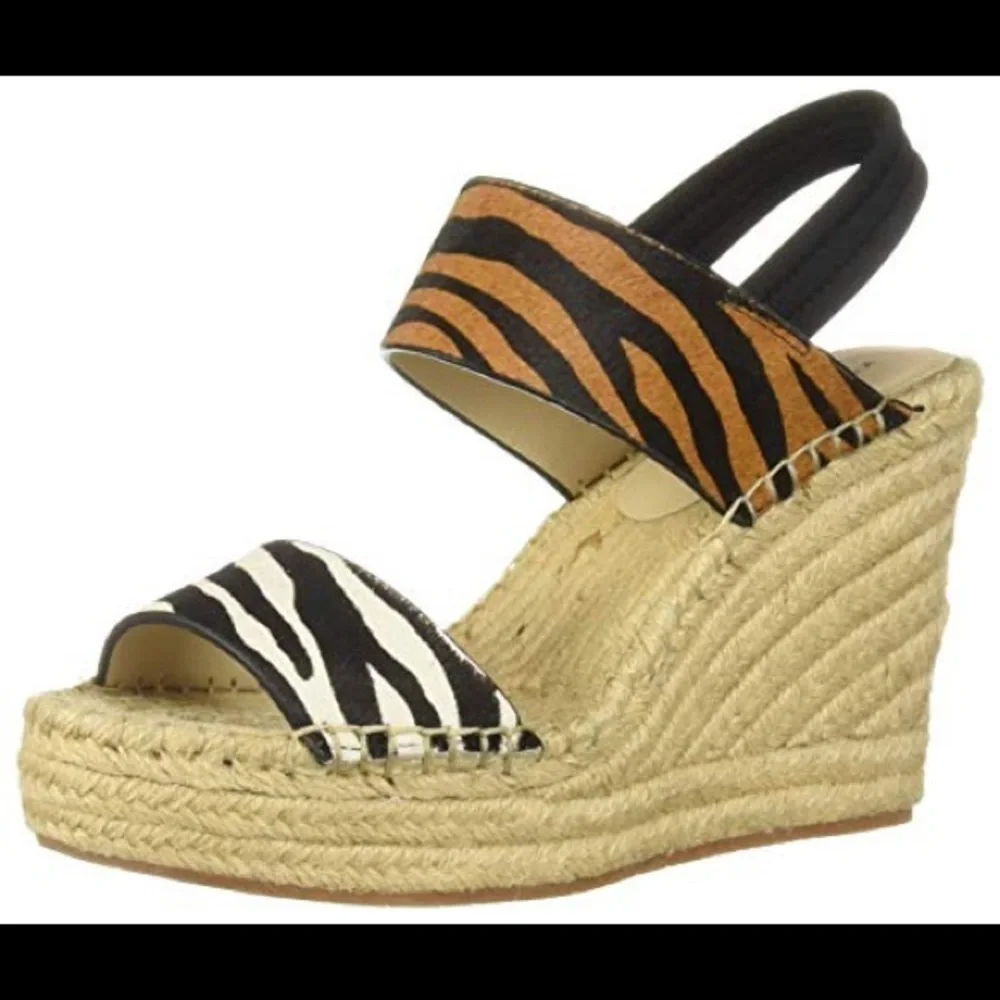 nwt Kenneth Cole Zebra Print 100% Genuine Calf Hair Upper Espadrille Sandal 8